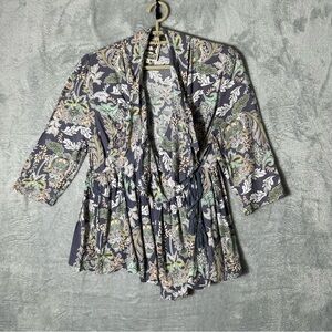 Jaase Wrap Blouse Womens Medium Bohemian Floral 3/4‎ Sleeves Office Workwear